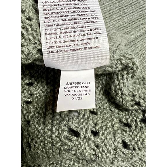 Old Navy Top Crochet Medium Open Knit Tank Norfolk Pine Green 100% Cotton New - Picture 9 of 12
